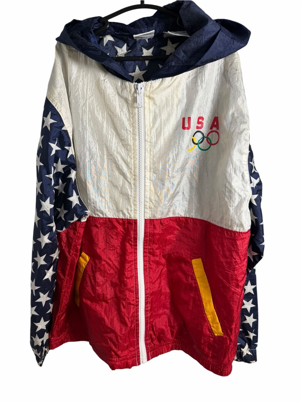 VTG USA Olympic Stars & Stripes Kids Hooded Windbreaker Jacket - Red White Blue